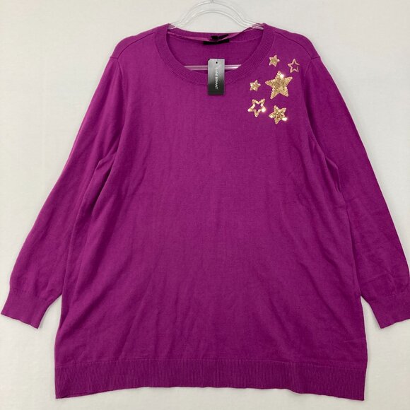 Lane Bryant Sweaters - New Lane Bryant Petite size 18/20 Purple Gold Sequins Star Knit Light Sweater